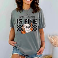 Everything is fine skull with fire  black font (CSC) 24379 DTF transfer