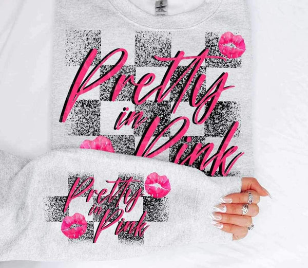 Pretty in pink checkered with lips FRONT ONLY 11011 DTF TRANSFER