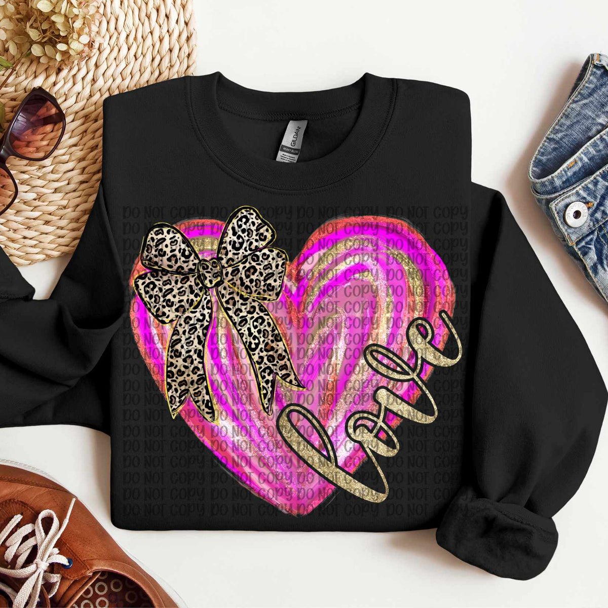 Love heart with leopard bow (VP) 84030 DTF transfer