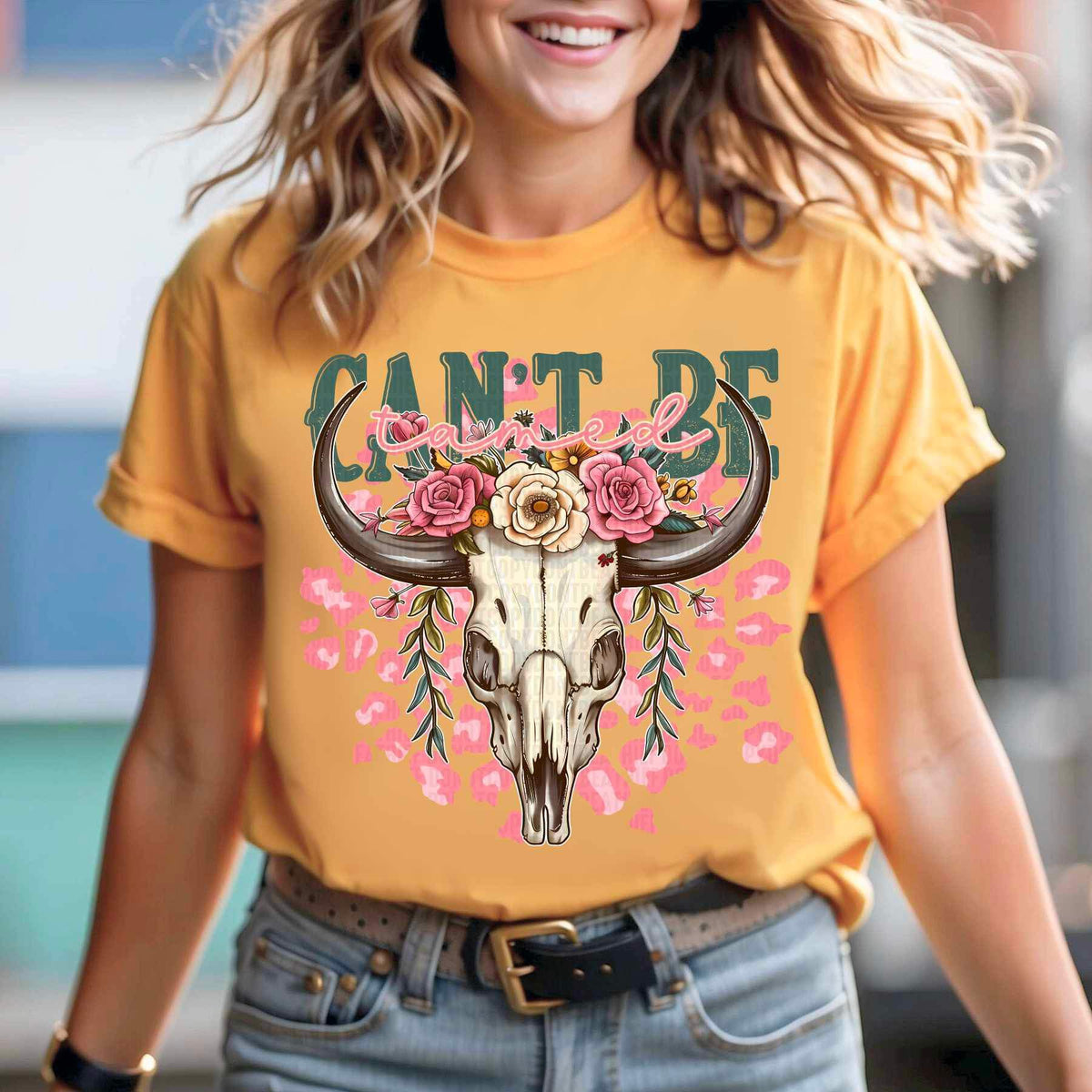 Cant be tamed bull with pink leopard 24471 DTF transfer