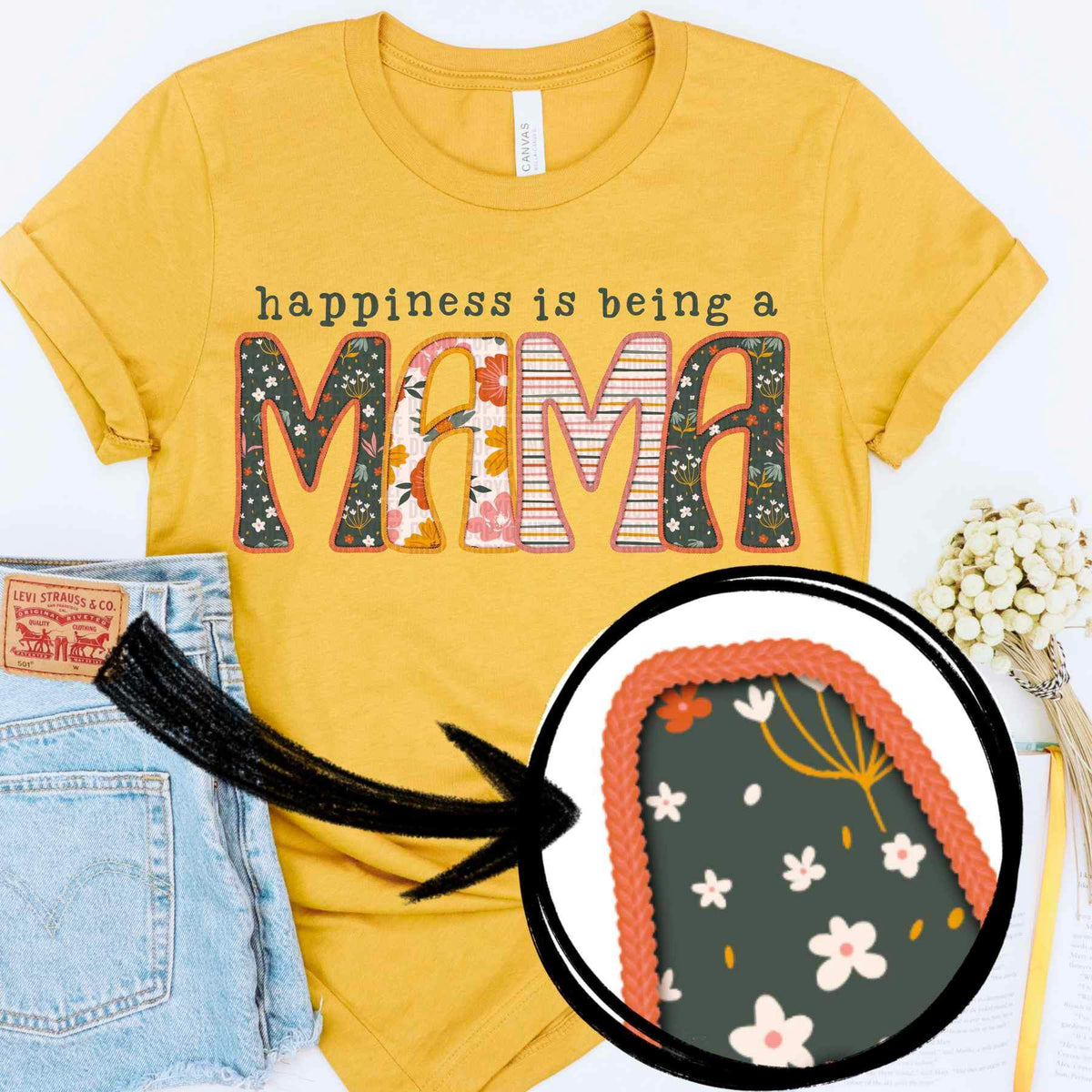 Happiness is being a mama patterned 24483 DTF transfer