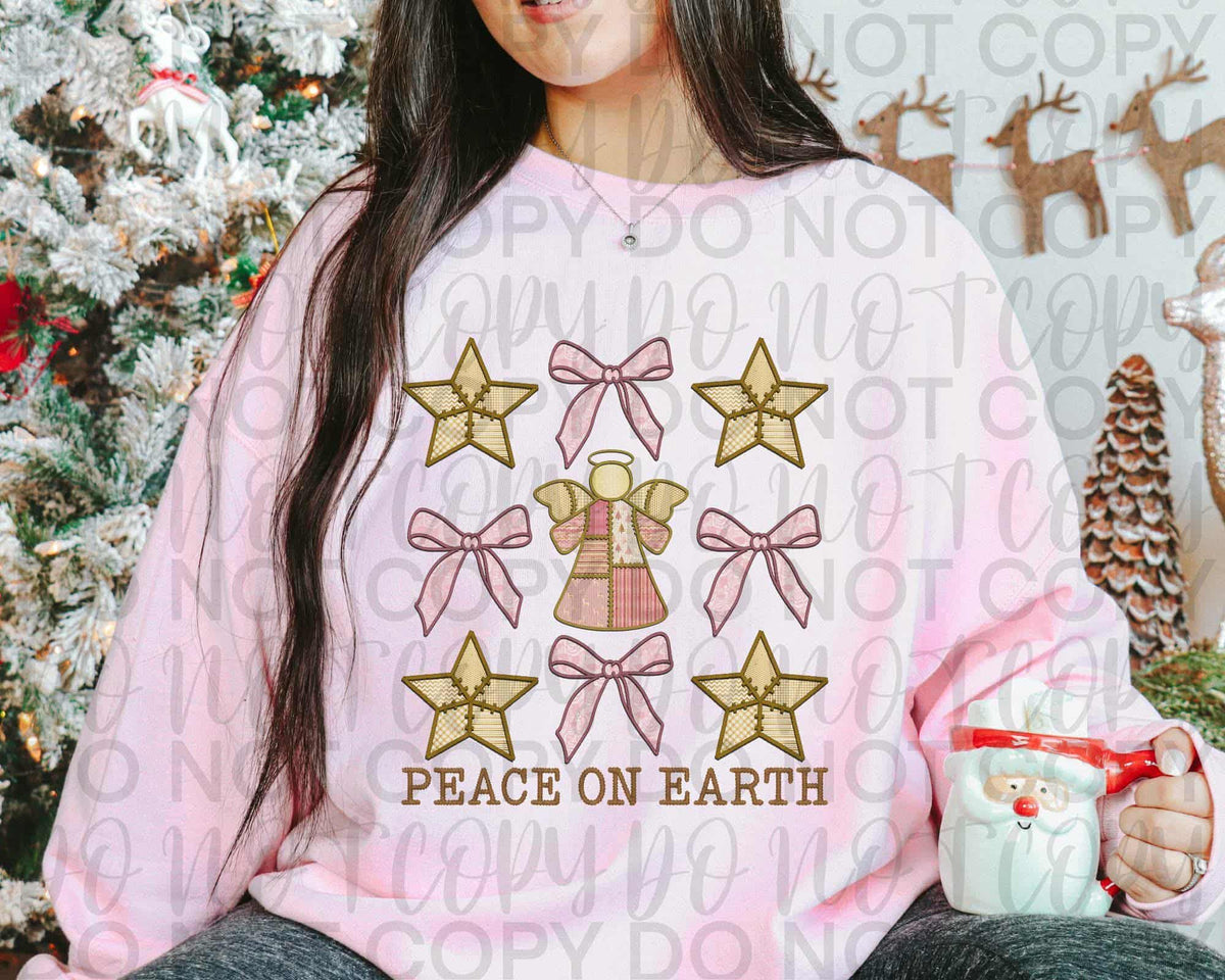 Peace on Earth angel stars and bows Revel 112809 DTF Transfer