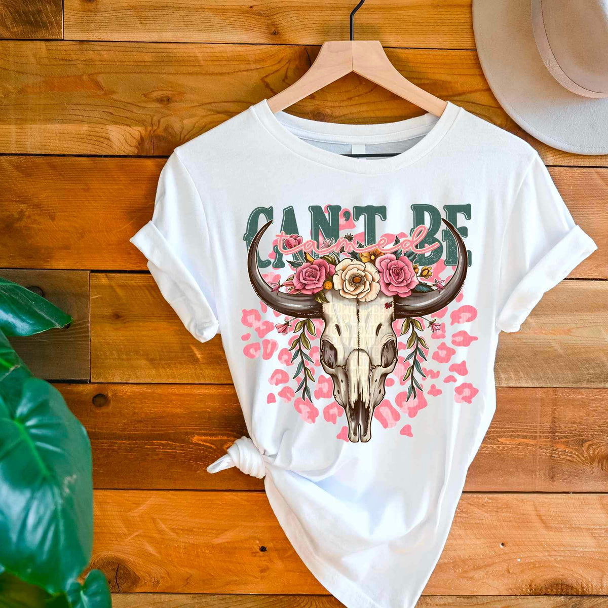 Cant be tamed bull with pink leopard 24471 DTF transfer