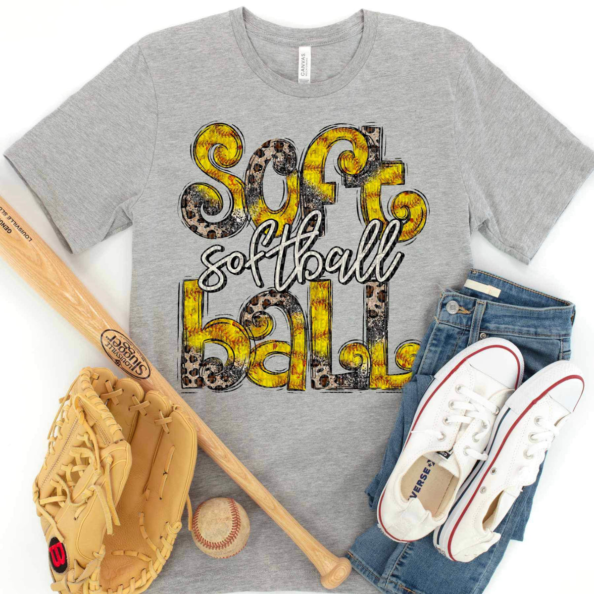 Softball yellow and leopard 24474 DTF transfer