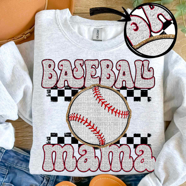 Baseball mama WHITE with checkered 24473 DTF transfer