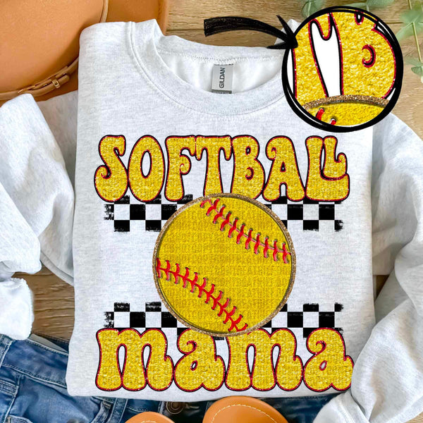 Softball mama yellow with checkered 24472 DTF transfer