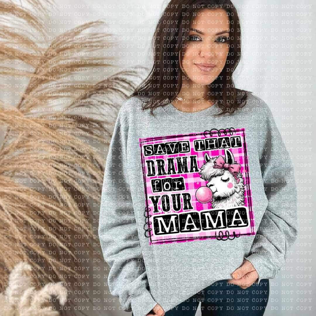 Save that drama for your mama pink plaid (ECHT) 24516 DTF transfer