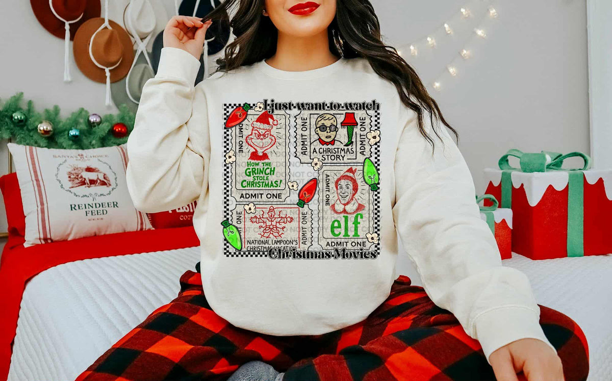 I just want to watch Christmas movies checker frame (Scg) DTF transfer