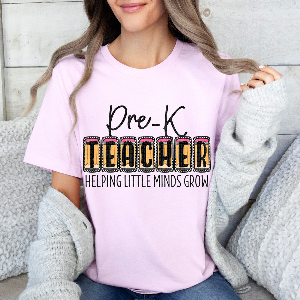 Pre-k teacher pencil blocks black font (SDD) 33444 DTF transfer