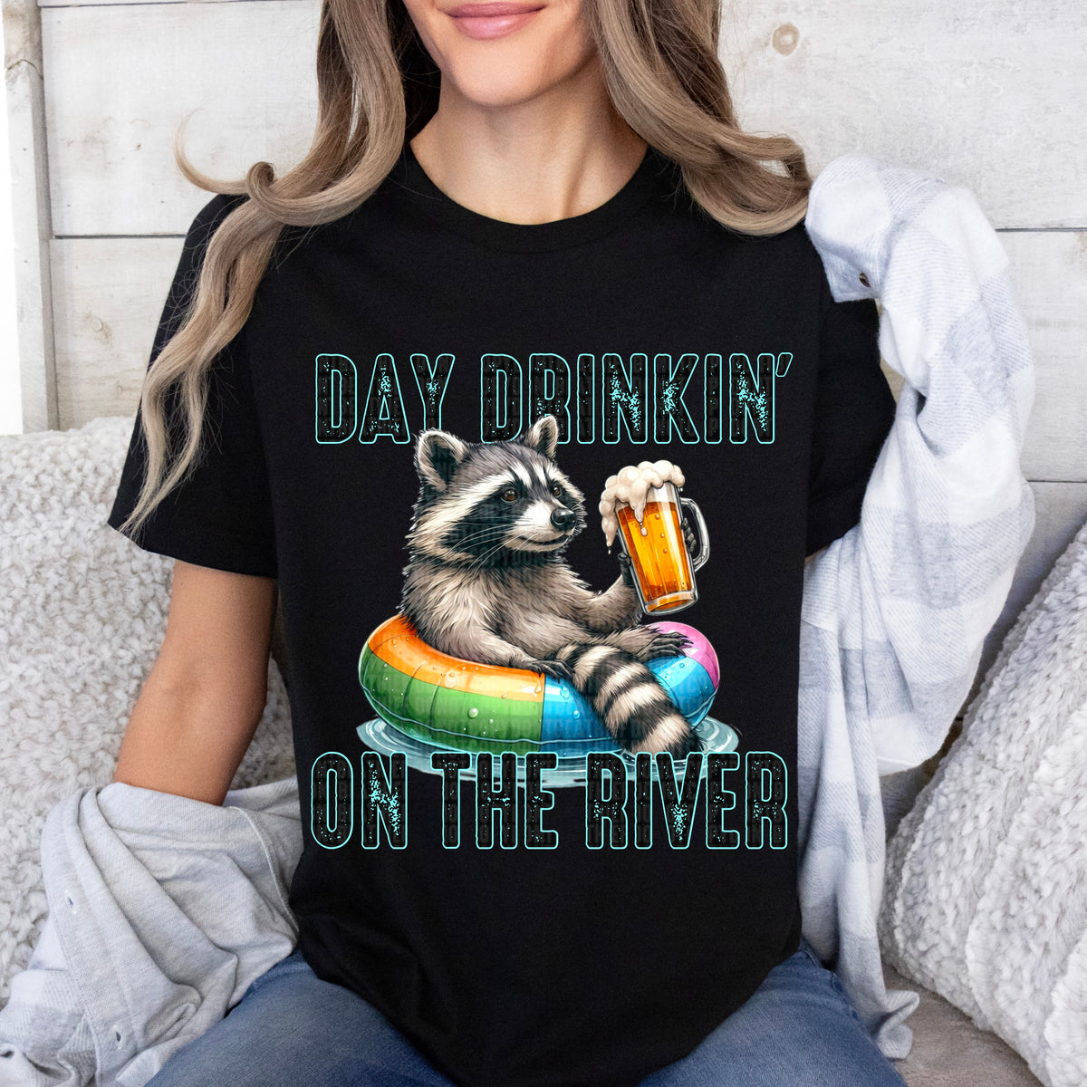 Day drinkin in the river raccoon (SDD) 33435 DTF transfer