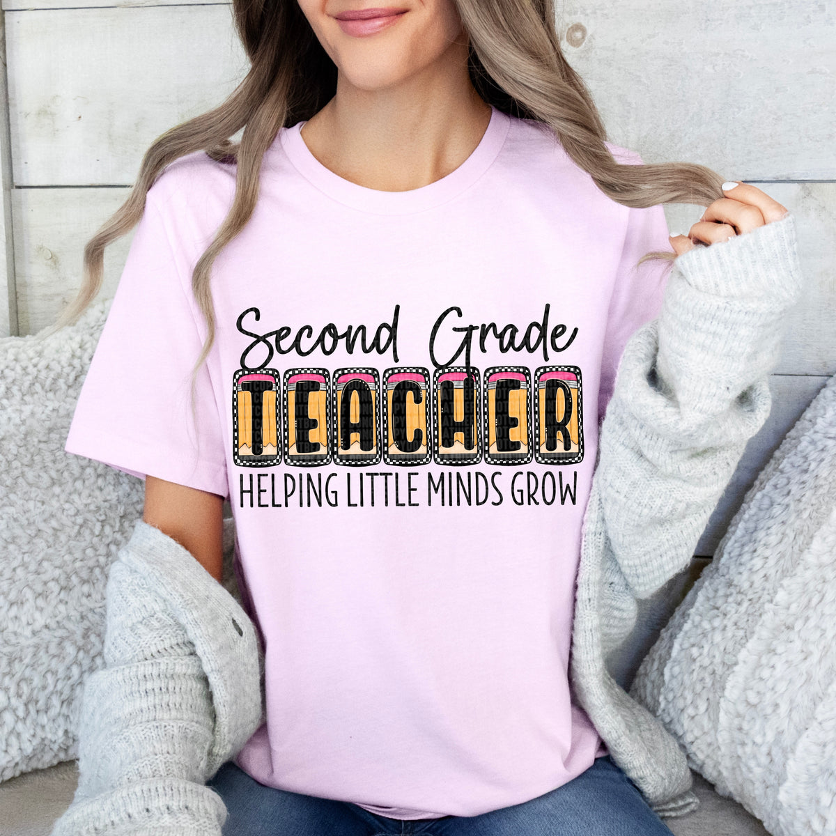 Second grade teacher pencil blocks black font (SDD) 33454 DTF transfer