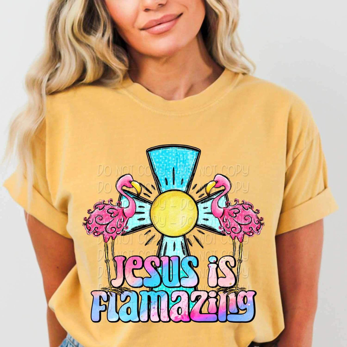 Jesus is flamazing cross and flamingoes 24545 DTF transfer