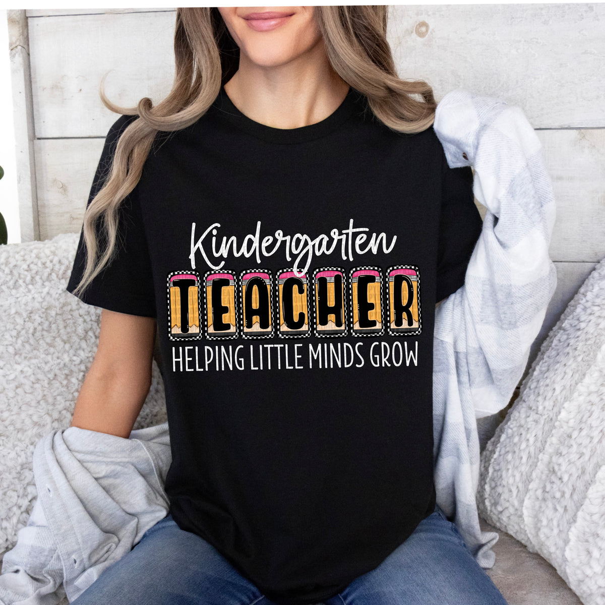Kindergarten teacher pencil blocks white font (SDD) 33442 DTF transfer