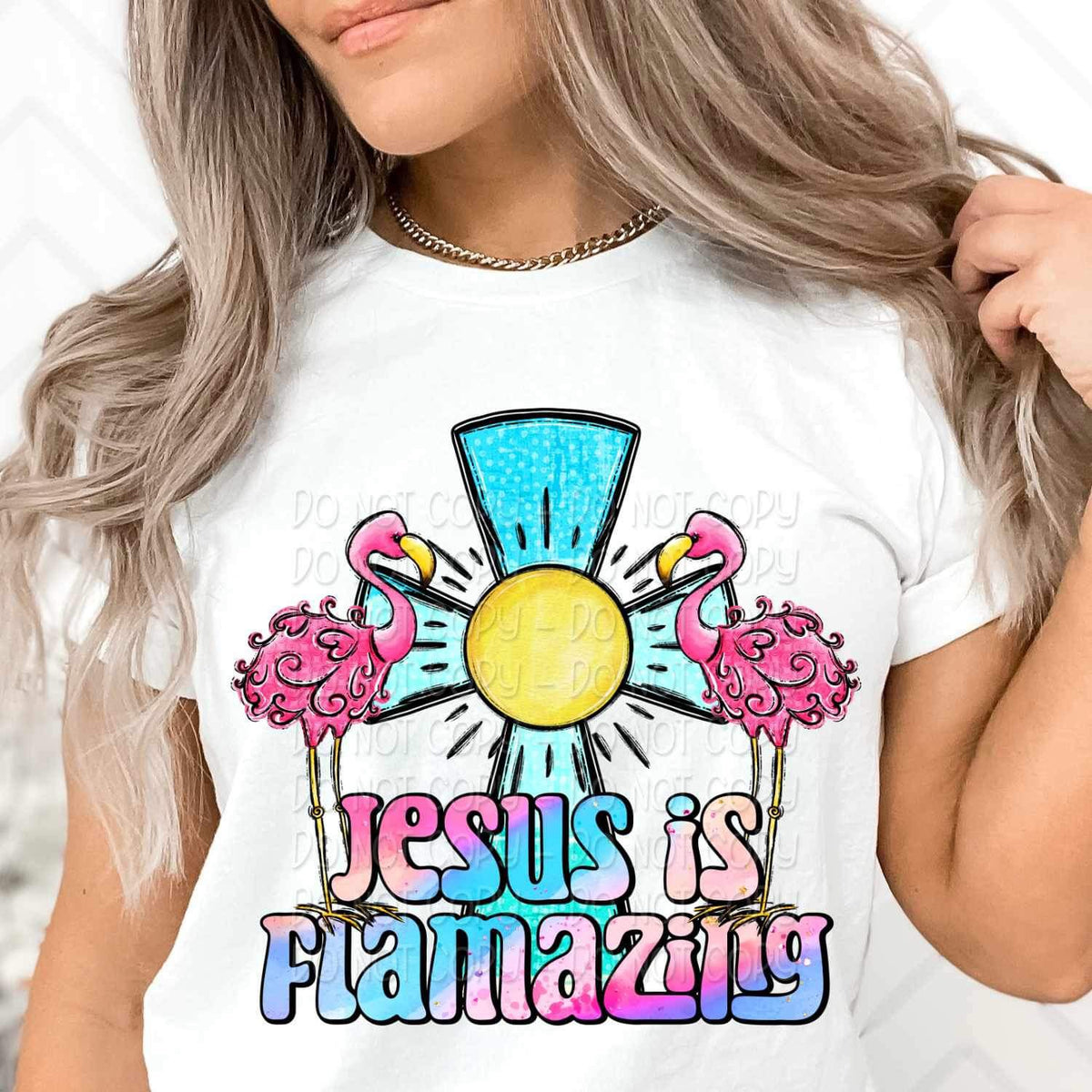 Jesus is flamazing cross and flamingoes 24545 DTF transfer