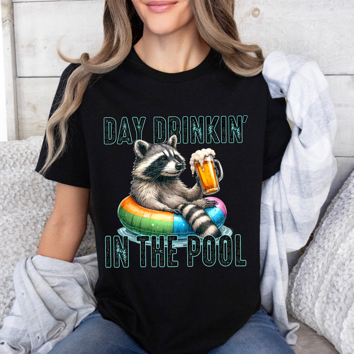 Day drinkin in the pool raccoon (SDD) 33433 DTF transfer