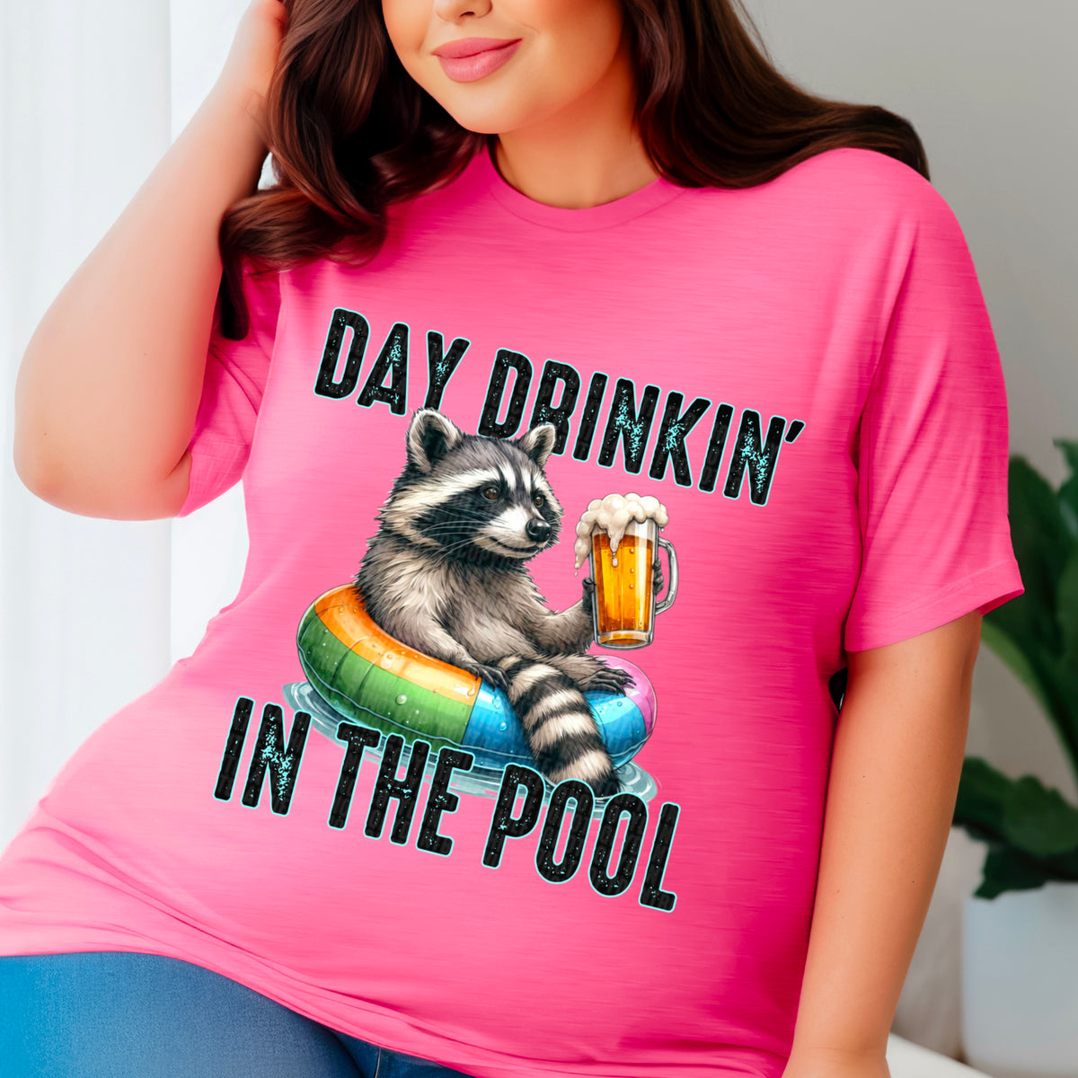 Day drinkin in the pool raccoon (SDD) 33433 DTF transfer