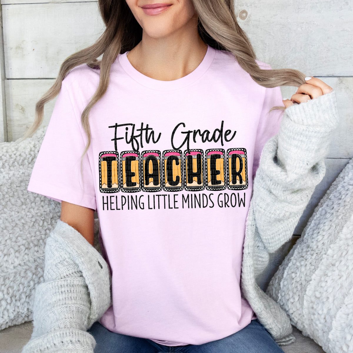 Fifth grade teacher pencil blocks black font (SDD) 33453 DTF transfer