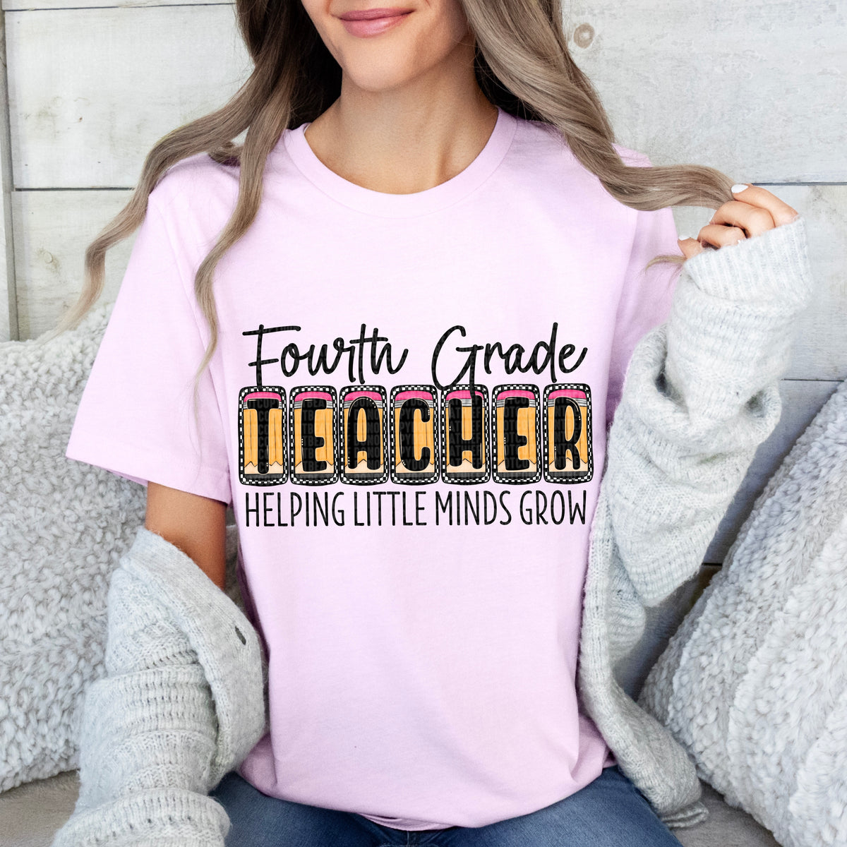 Fourth grade teacher pencil blocks black font (SDD) 33440 DTF transfer