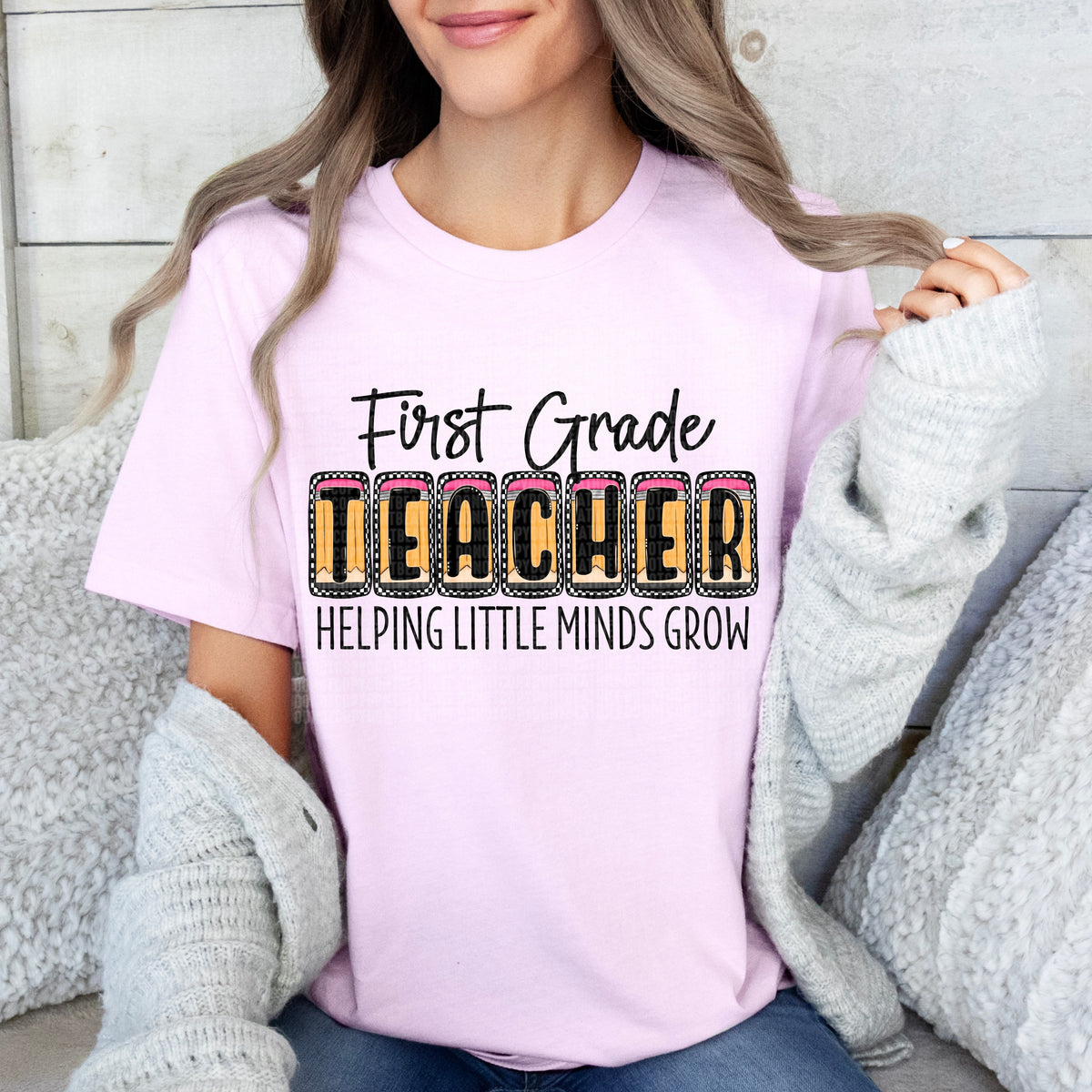 First grade teacher pencil blocks black font (SDD) 33439 DTF transfer