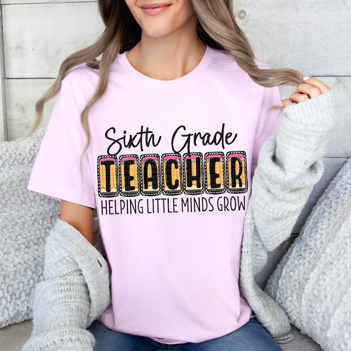 Sixth grade teacher pencil blocks black font (SDD) 33436 DTF transfer