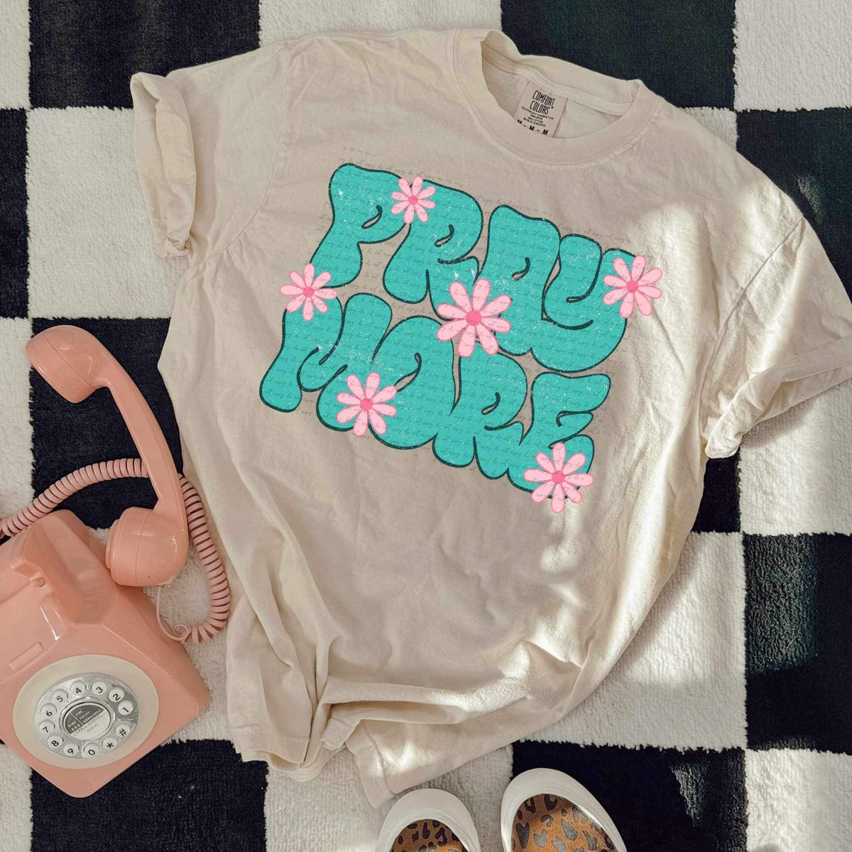 Pray more blue with flowers (SAL) 24562 DTF transfer