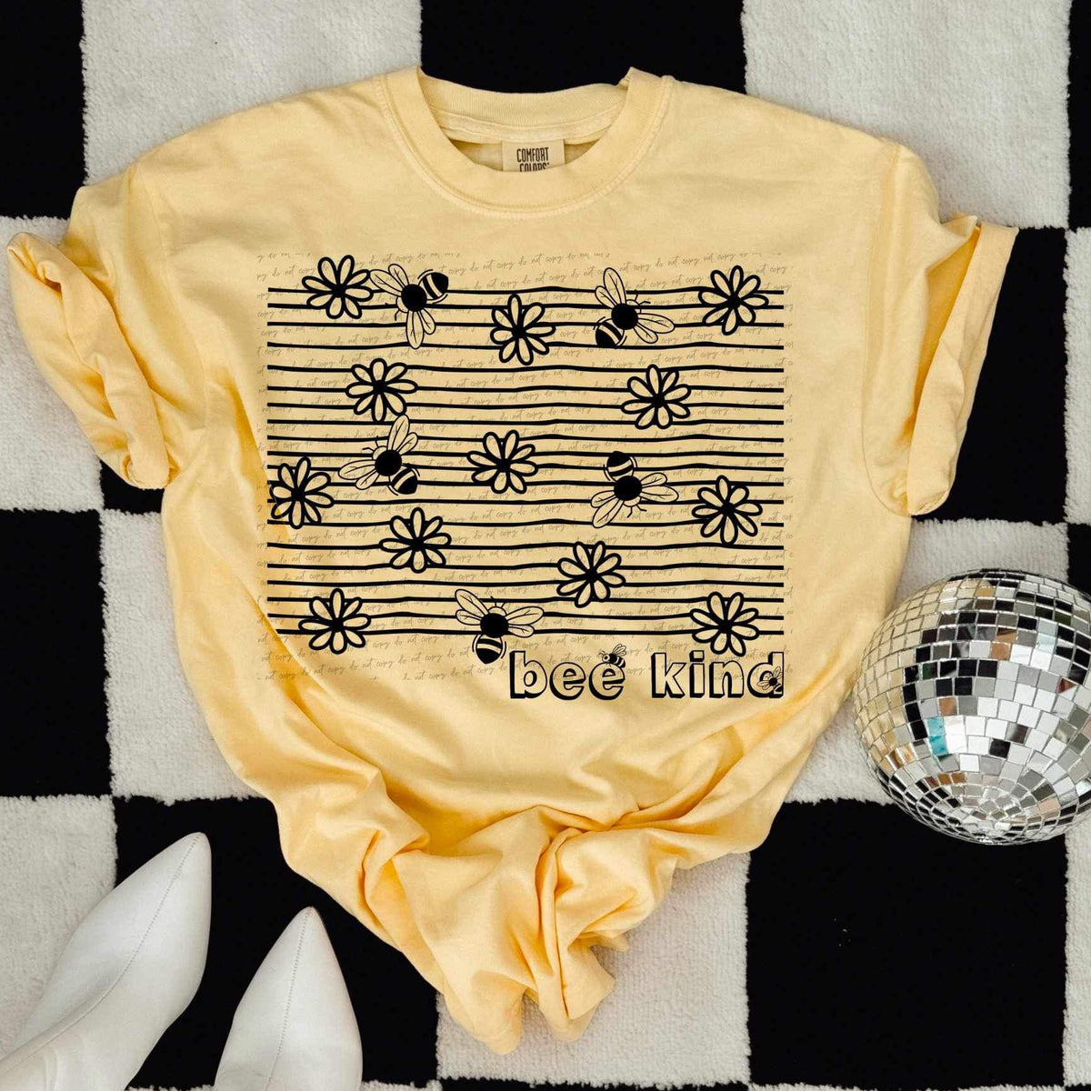 Bee kind bees and flowers BLACK (SAL) 24558 DTF transfer
