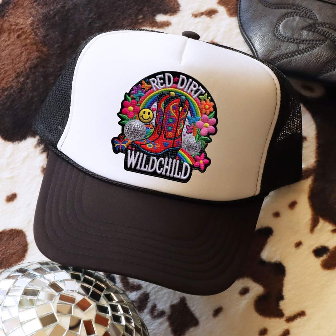 Red dirt wild child  red boots hat patch 33478 DTF transfer