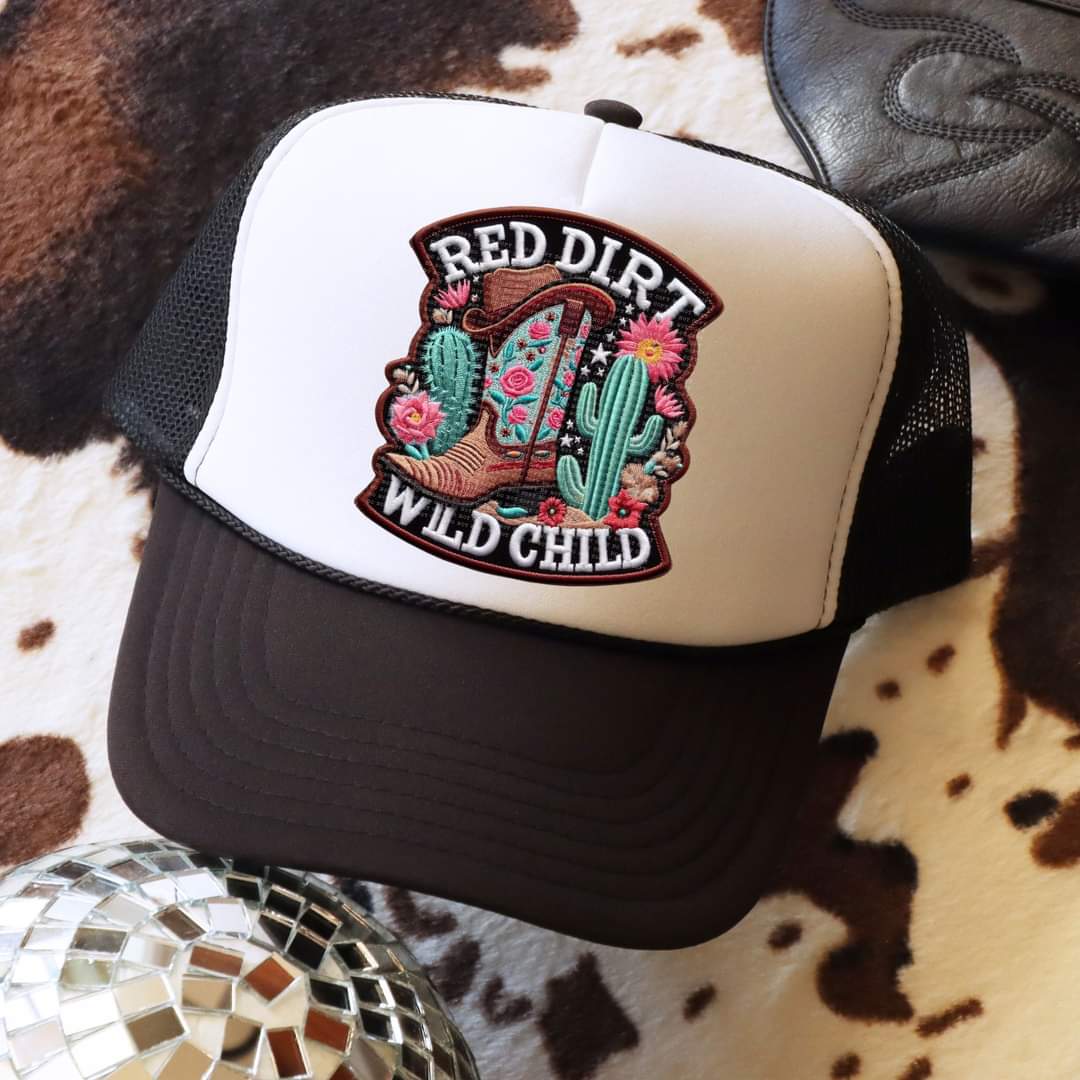 Red dirt wild brown boots hat patch 33477 DTF transfer