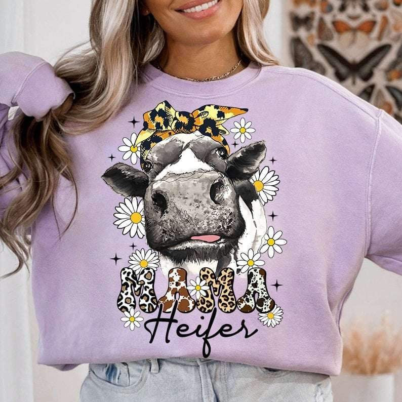 Mama heifer black and white cow 24581 DTF transfer