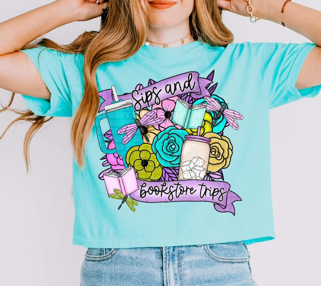 Sips and bookstore trips purple ribbon 33518 DTF transfer