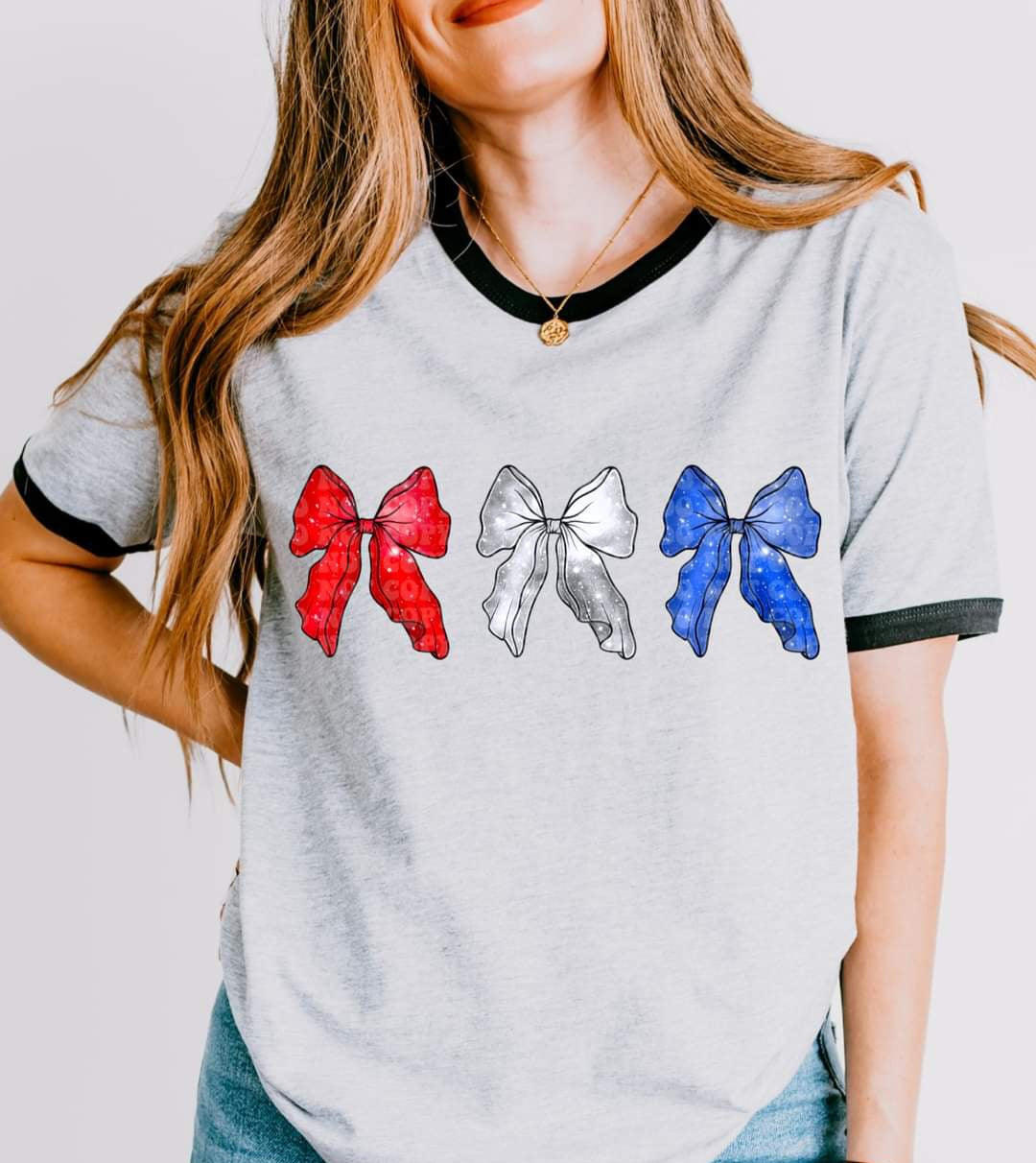 Red silver blue bows 33515 DTF transfer