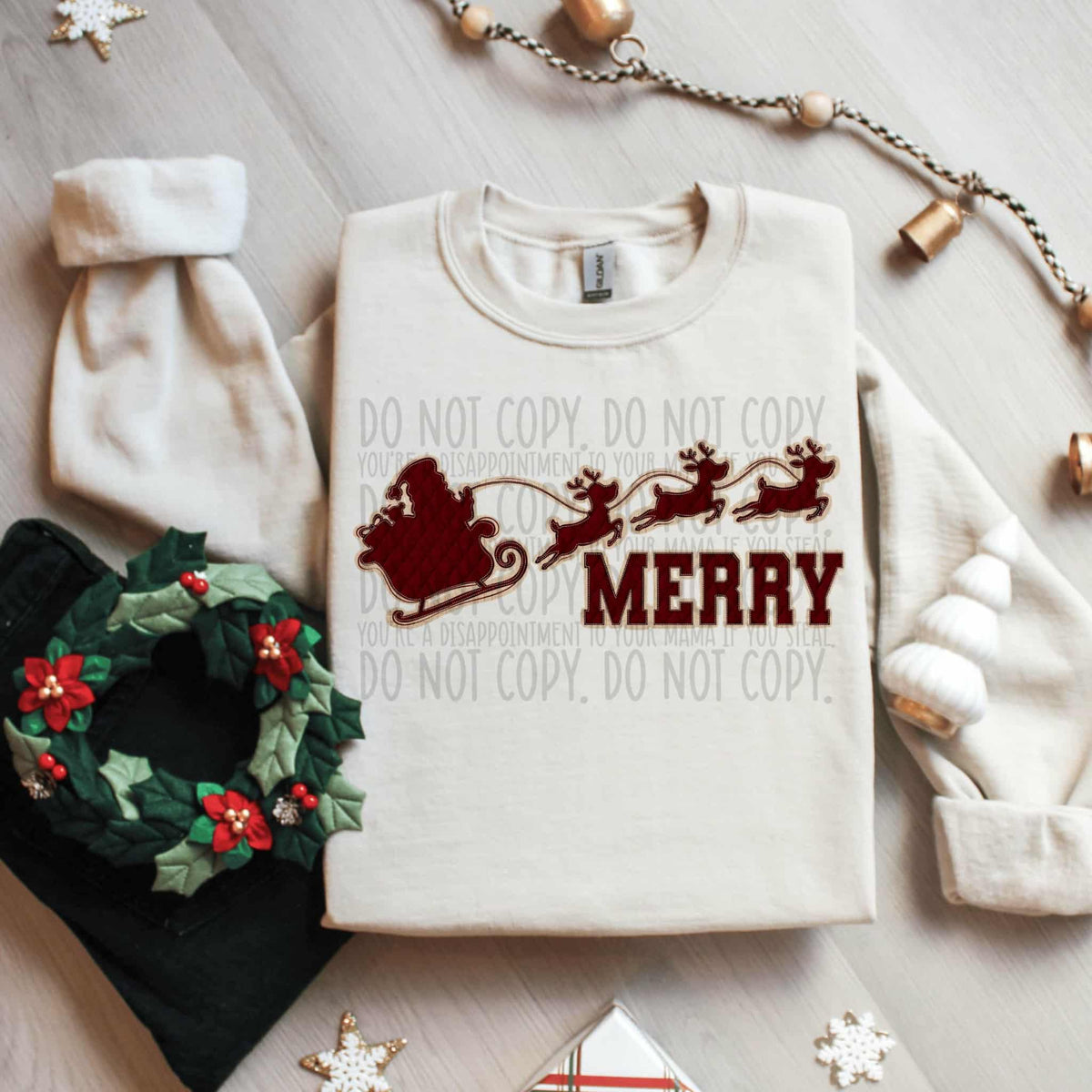 Merry Sleigh and reindeer SWD DTF Transfer