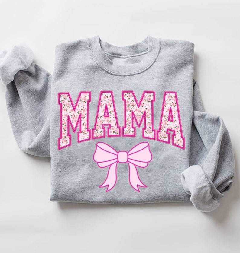 Mama pink with bow faux embroidery 24579 DTF transfer