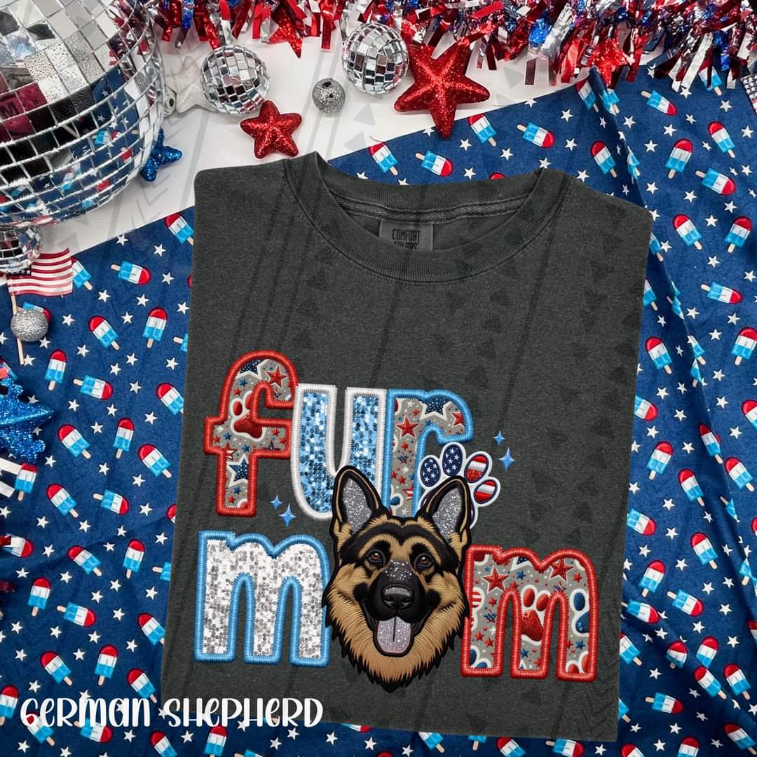 Fur mom german shephard patriotic embroidery 33545 DTF transfer