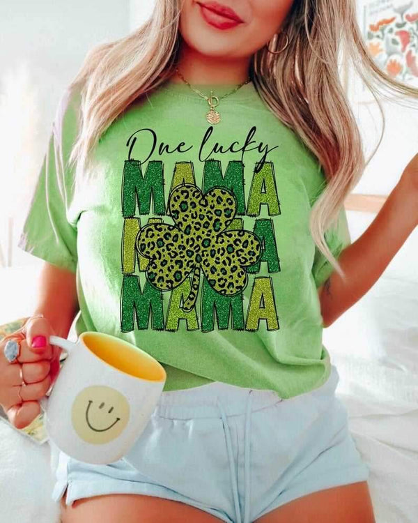 One lucky mama stacked leopard clover 24582 DTF transfer