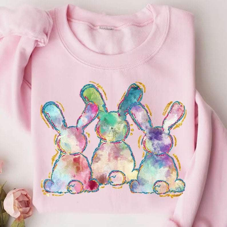 Trio tie dye bunnies 24570 DTF transfer