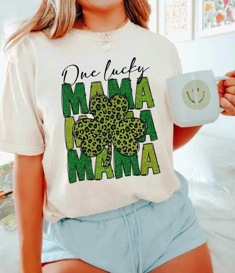 One lucky mama stacked leopard clover 24582 DTF transfer