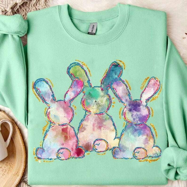 Trio tie dye bunnies 24570 DTF transfer