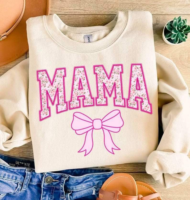 Mama pink with bow faux embroidery 24579 DTF transfer