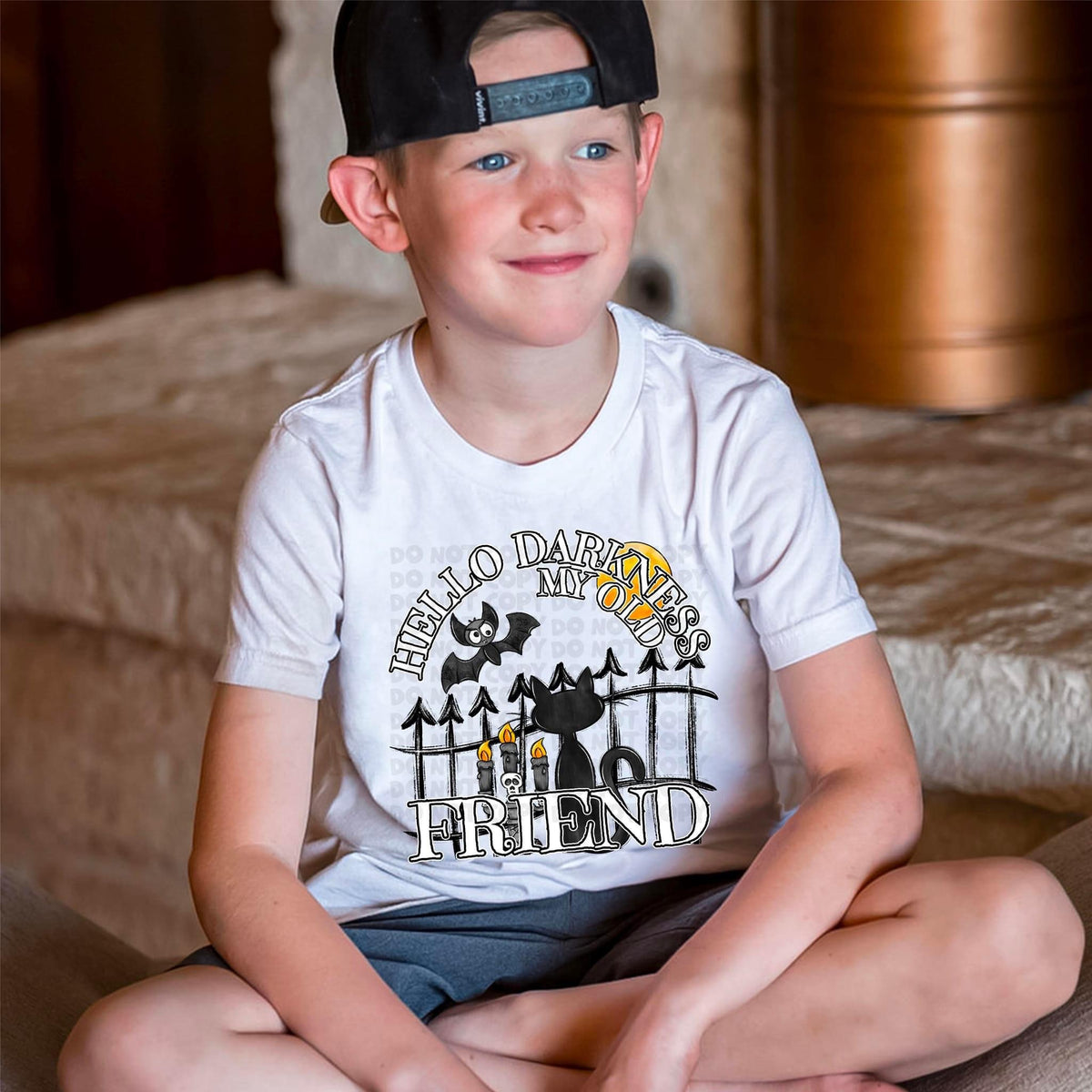 Hello darkness my old friend (cat at gate with bat) DTF transfer