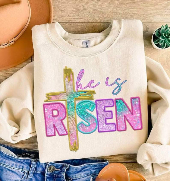 He is risen pink purple blue sequin 24569 DTF transfer