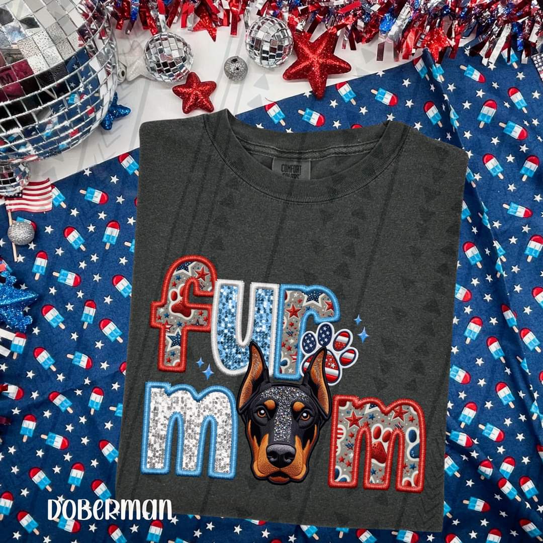 Fur mom doberman patriotic embroidery 33537 DTF transfer