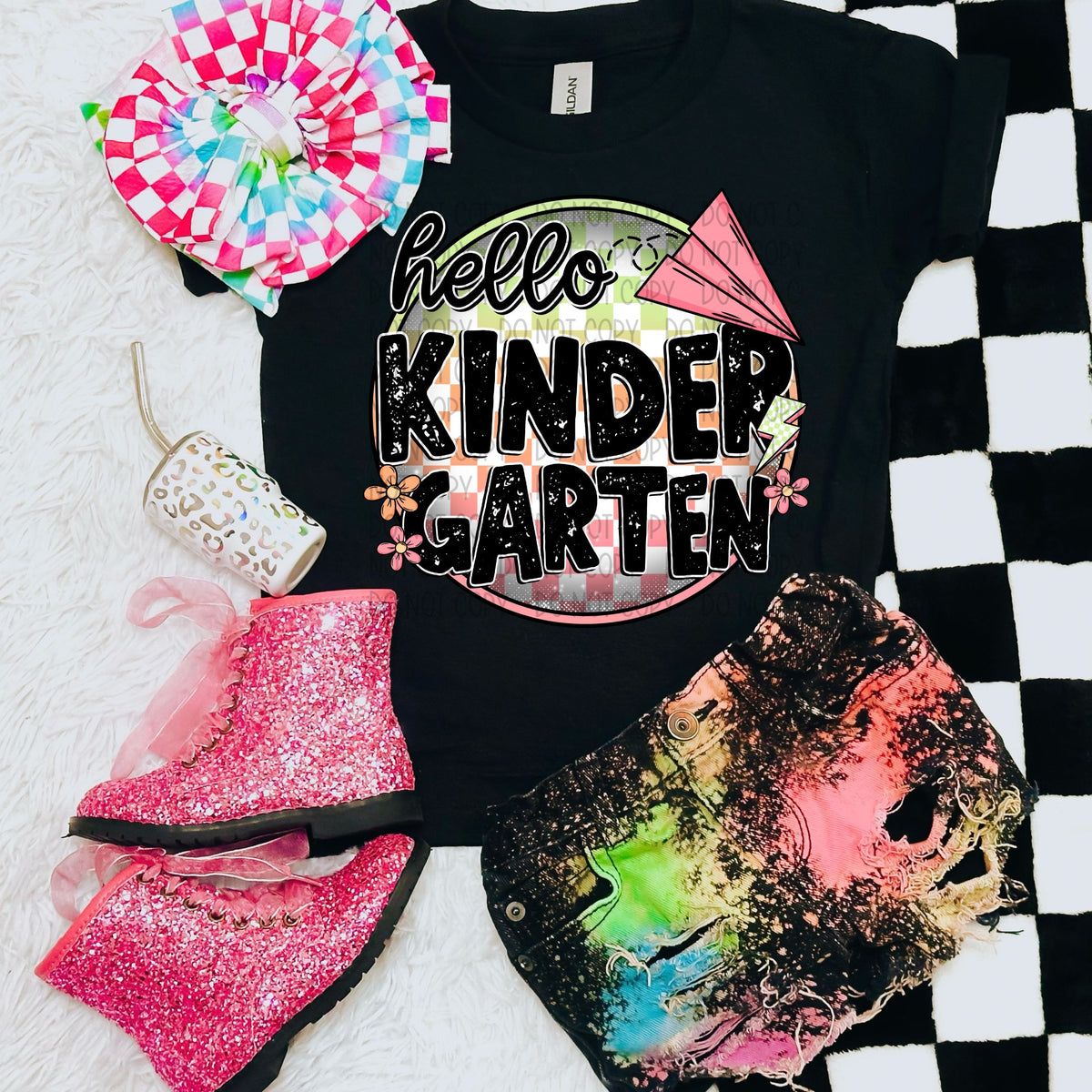 Hello kindergarten checkered circle GIRL (SWD) 33564 DTF transfer