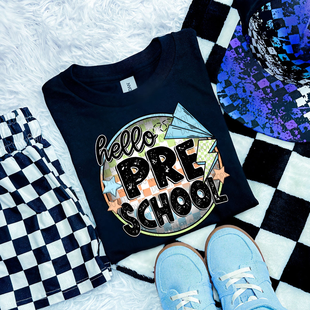 Hello preschool checkered circle BOY (SWD) 33562 DTF transfer