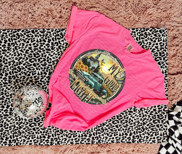 My god turn my darkness into light circle with teal truck 24610 DTF transfer