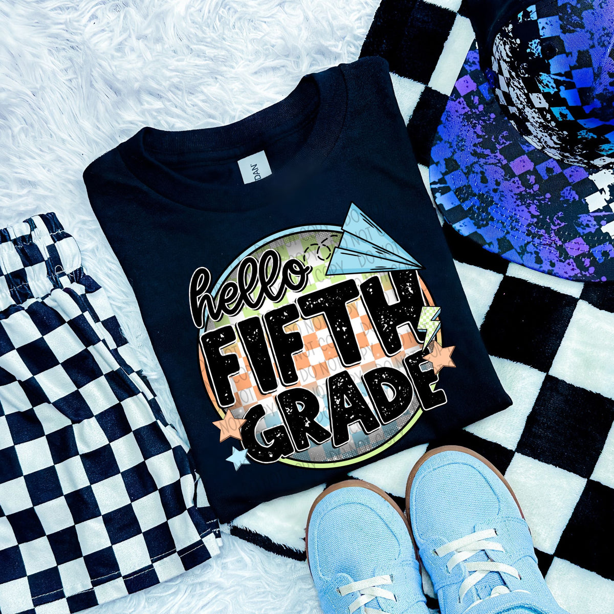Hello fifth grade checkered circle BOY (SWD) 33551 DTF transfer