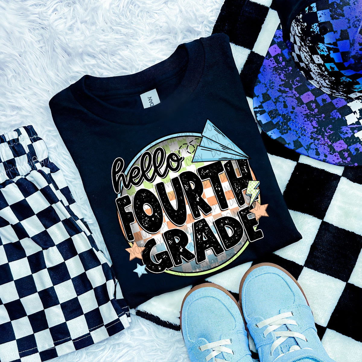 Hello fourth grade checkered circle BOY (SWD) 33556 DTF transfer