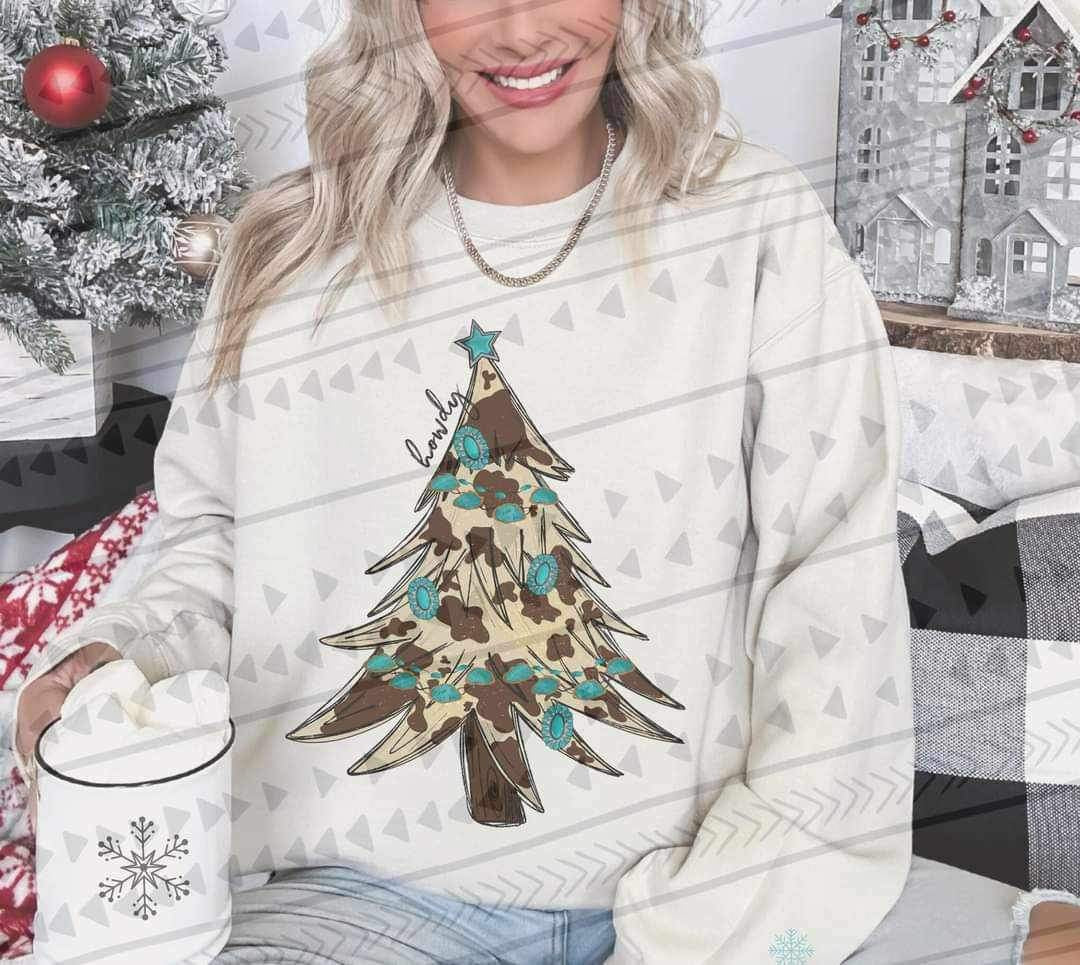 Cow print and turquoise Christmas tree 11328 DTF TRANSFER