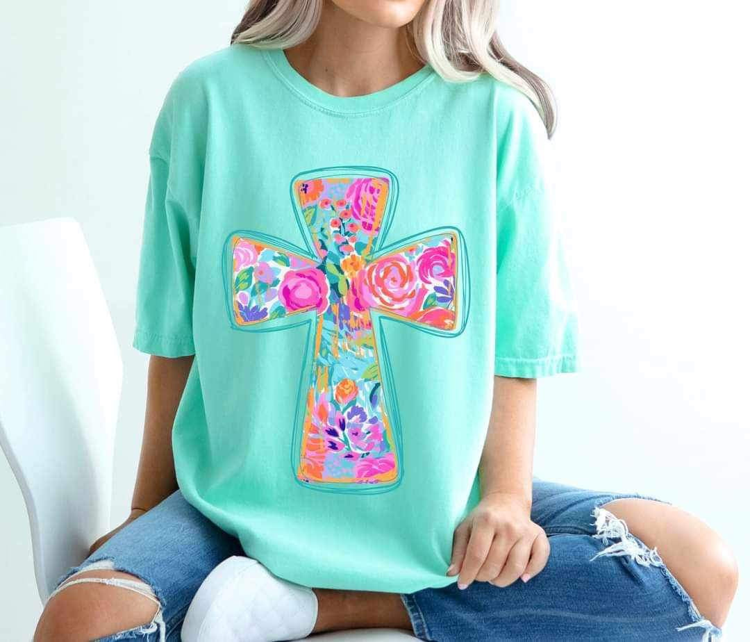 Bright floral cross 24603 DTF transfer