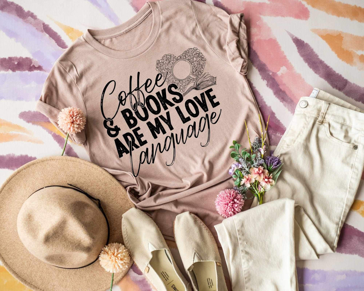 Coffee & books are my love language BLACK 24632 DTF transfer